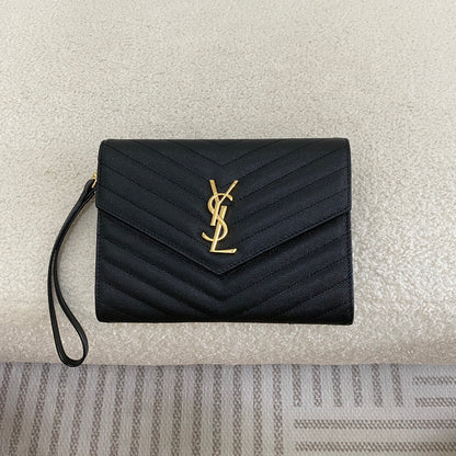 Saint Laurent Cassandre Grained Leather Clutch Bag
