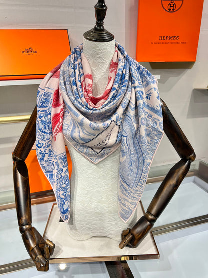 Hermès City of Horses Double-Sided Silk Cashmere Scarf – 2024 Collection