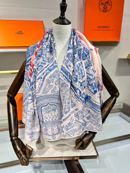 Hermès City of Horses Double-Sided Silk Cashmere Scarf – 2024 Collection