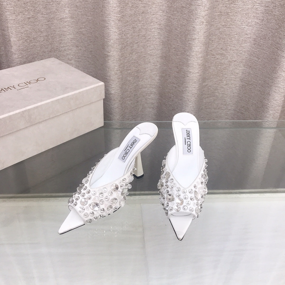 Jimmy Choo Crystal Silk Peep-Toe Pumps – 2025SS