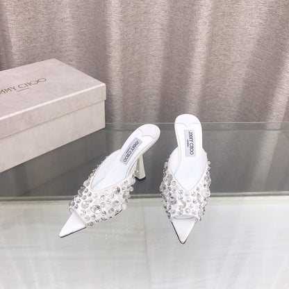 Jimmy Choo Crystal Silk Peep-Toe Pumps – 2025SS