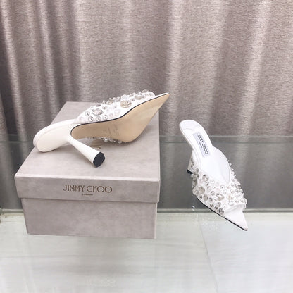 Jimmy Choo Crystal Silk Peep-Toe Pumps – 2025SS