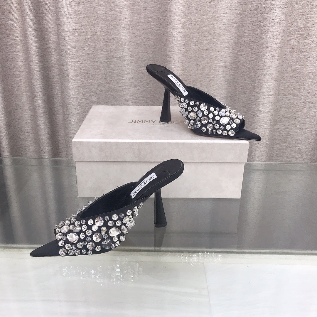 Jimmy Choo Crystal Silk Peep-Toe Pumps – 2025SS