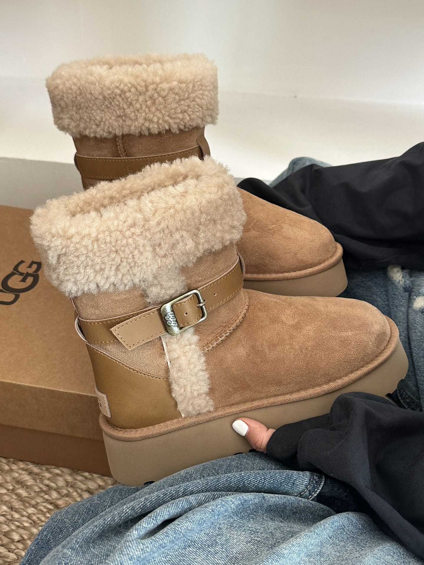 UGG Platform Shearling Ankle Boots