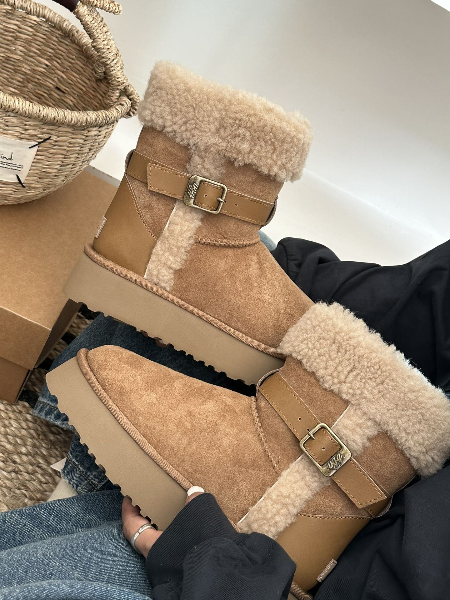 UGG Platform Shearling Ankle Boots