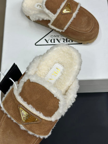 Prada FW24 Suede Fur Slippers – FW24