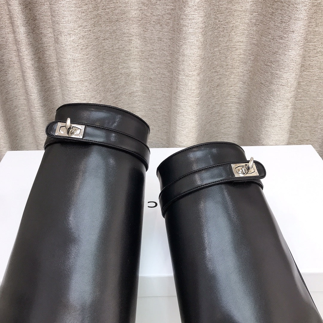 Givenchy Shark Tooth Glossy Leather Knee-High Boots