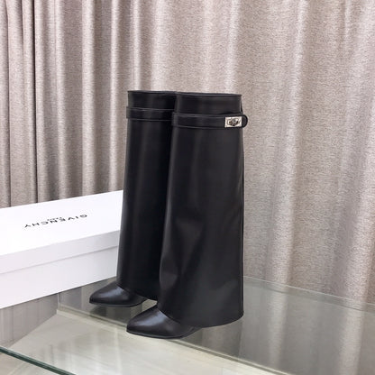 Givenchy Shark Tooth Glossy Leather Knee-High Boots