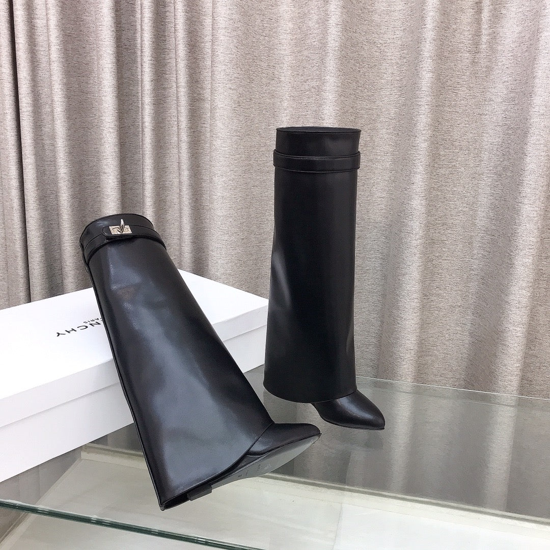 Givenchy Shark Tooth Glossy Leather Knee-High Boots