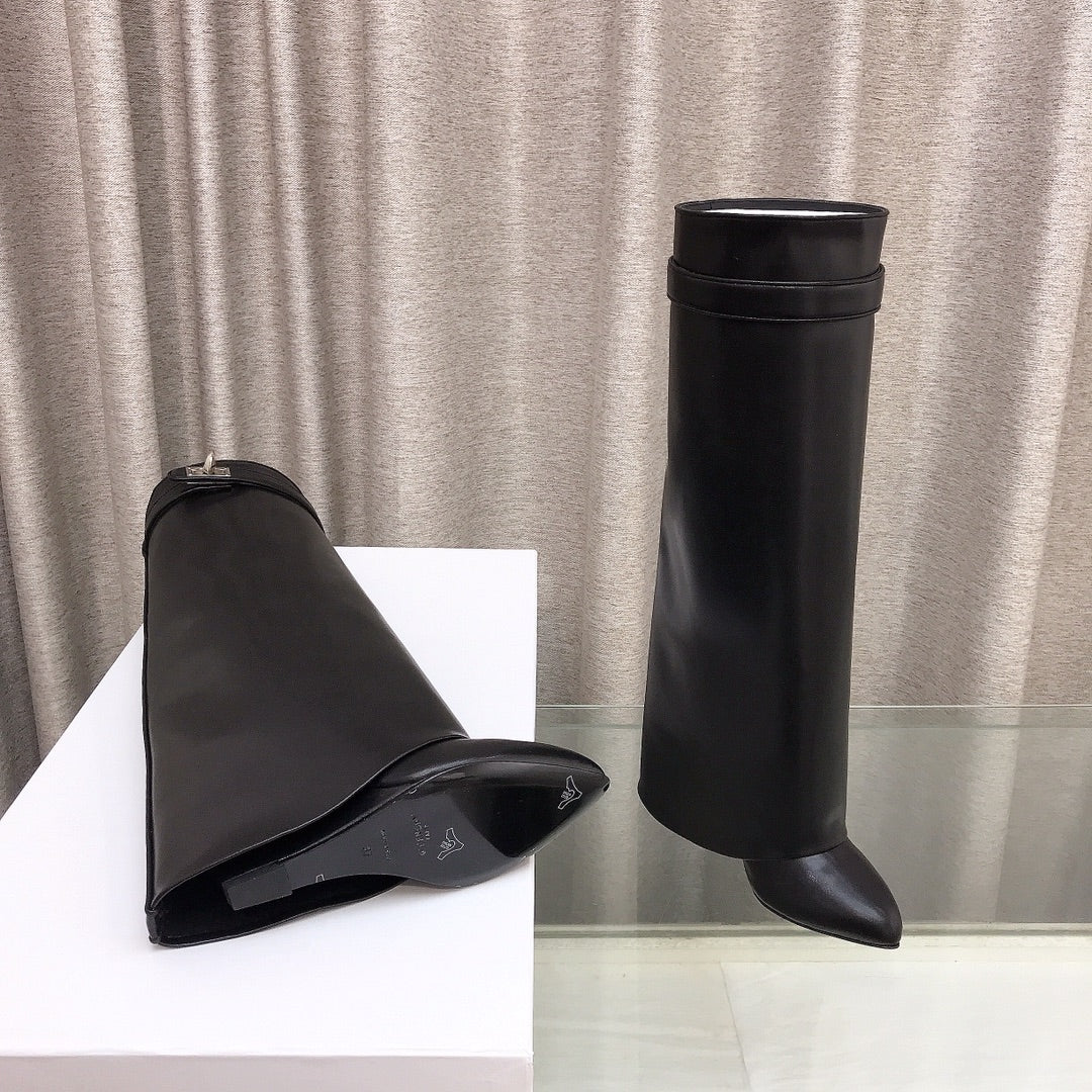 Givenchy Shark Tooth Glossy Leather Knee-High Boots