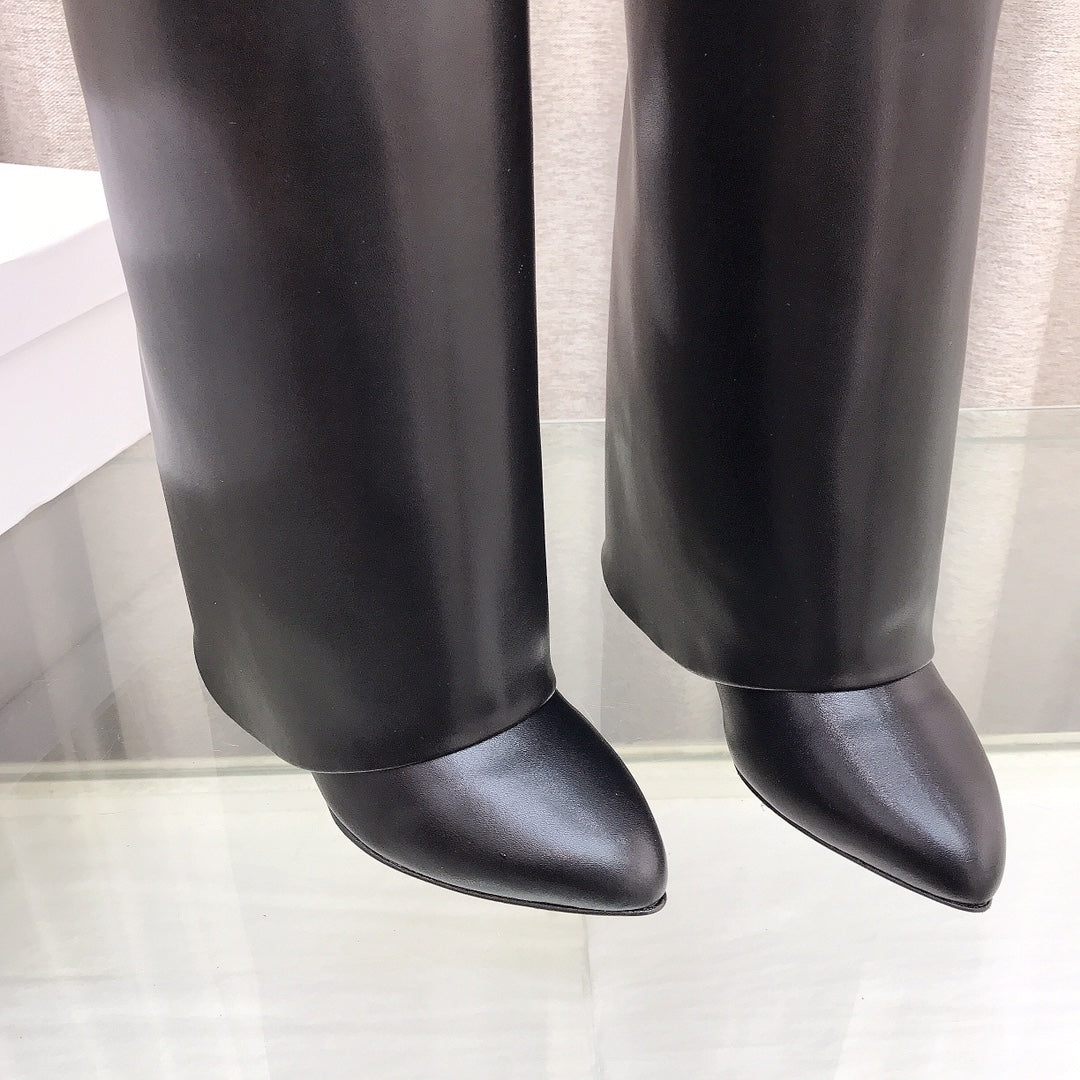 Givenchy Shark Tooth Glossy Leather Knee-High Boots