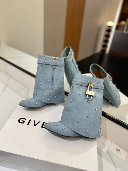 Givenchy Washed Denim Lock Knee-High Boots – 2024 SS