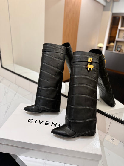 Givenchy Lock Detail Knee-High Boots – 2024 SS