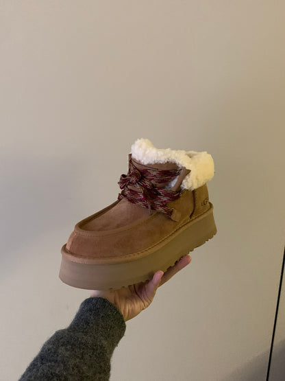 UGG Fluff Lace-Up Ankle Boots