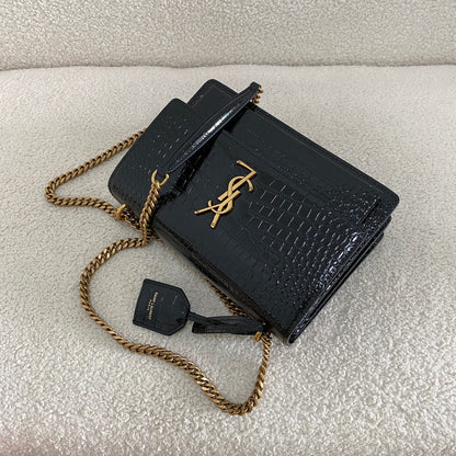 Saint Laurent Sunset Crocodile Embossed Shoulder Bag