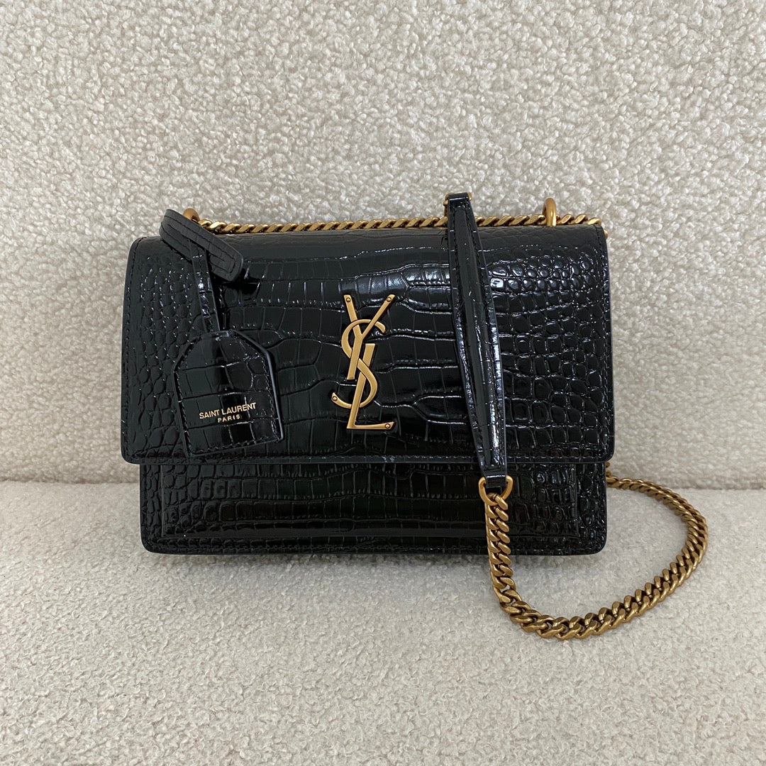 Saint Laurent Sunset Crocodile Embossed Shoulder Bag