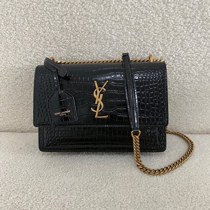 Saint Laurent Sunset Crocodile Embossed Shoulder Bag