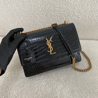 Saint Laurent Sunset Crocodile Embossed Shoulder Bag