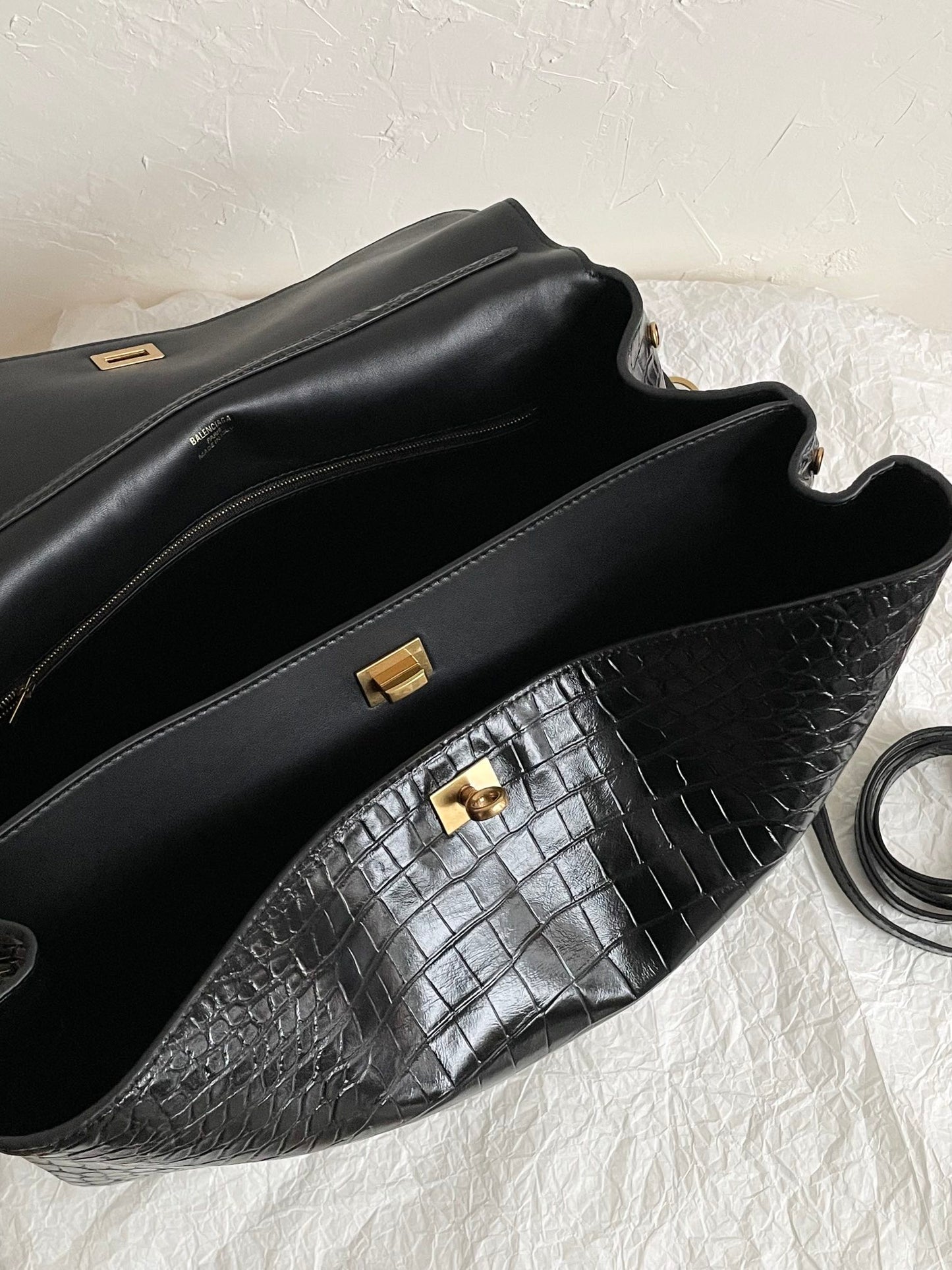 Balenciaga Rodeo Crocodile-Embossed Handbag