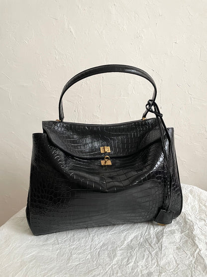Balenciaga Rodeo Crocodile-Embossed Handbag