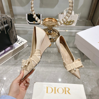 Dior Adiorable Bow Pearl Wedge Pumps