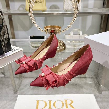 Dior Adiorable Bow Pearl Wedge Pumps