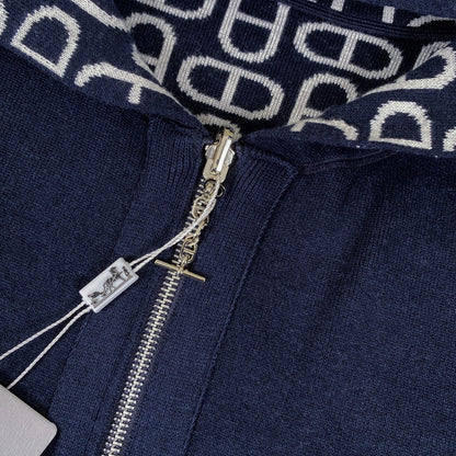 Hermès Classic Jacquard Cashmere Hooded Cardigan