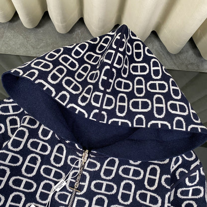 Hermès Classic Jacquard Cashmere Hooded Cardigan
