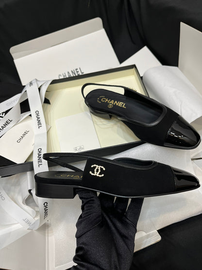 Chanel Suede Slingback Flat Sandals