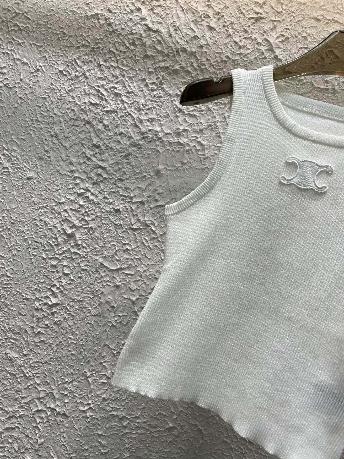 Celine Triomphe Embroidered Crewneck Knit Tank Top