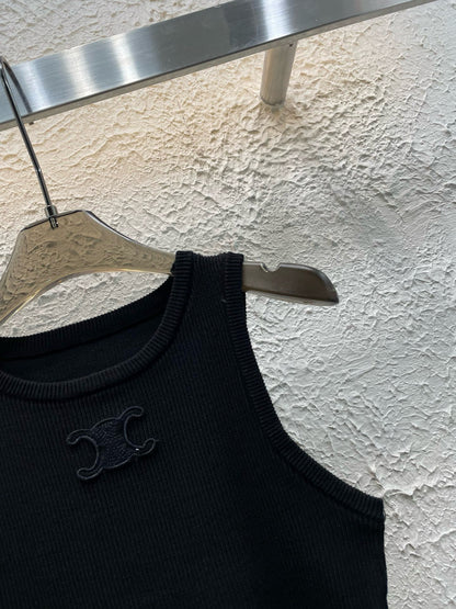 Celine Triomphe Embroidered Crewneck Knit Tank Top