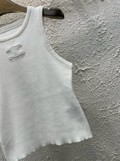Celine Triomphe Embroidered Crewneck Knit Tank Top