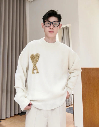 AMI Paris Gold Thread Heart Jacquard Sweater – 24FW Limited Edition