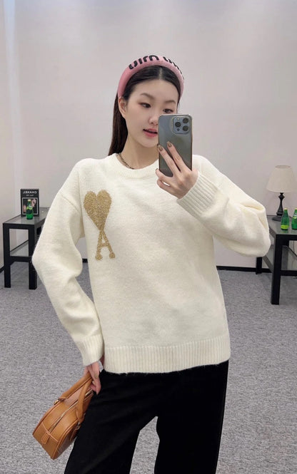 AMI Paris Gold Thread Heart Jacquard Sweater – 24FW Limited Edition