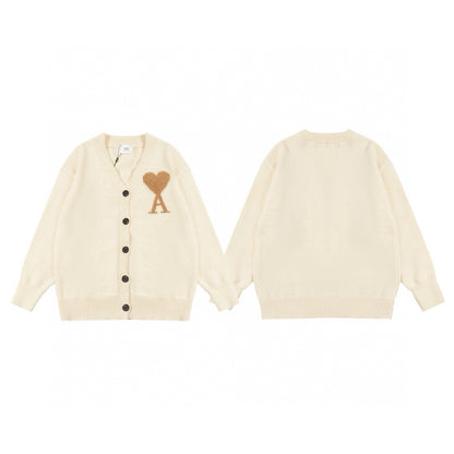 AMI Paris Holiday Limited Gold Heart Jacquard Cardigan – 24FW