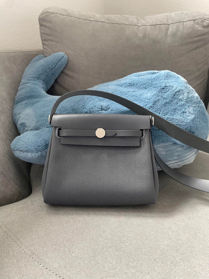 Hermès Herbag 20 Slate Grey Canvas Bag