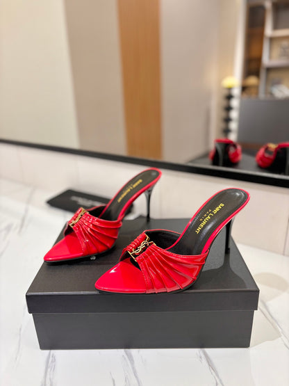 Saint Laurent Crystal Chain Patent Leather Heeled Sandals – 2025 Spring/Summer Collection