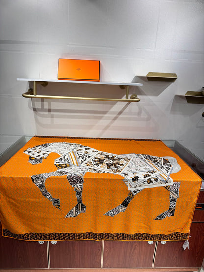 Hermès Pixel Horse Silk Cashmere Scarf