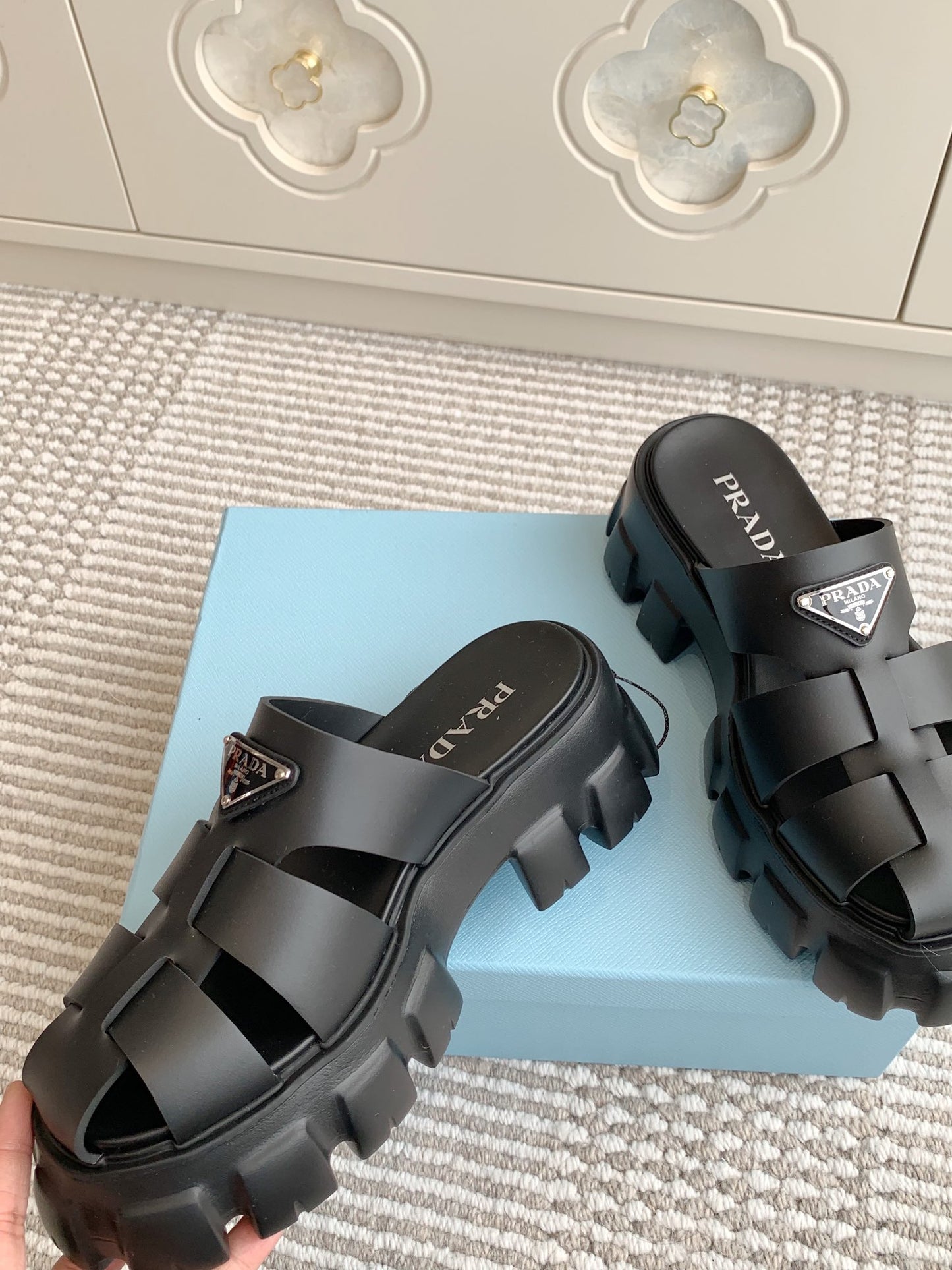 Prada Monolith Rubber Platform Mules