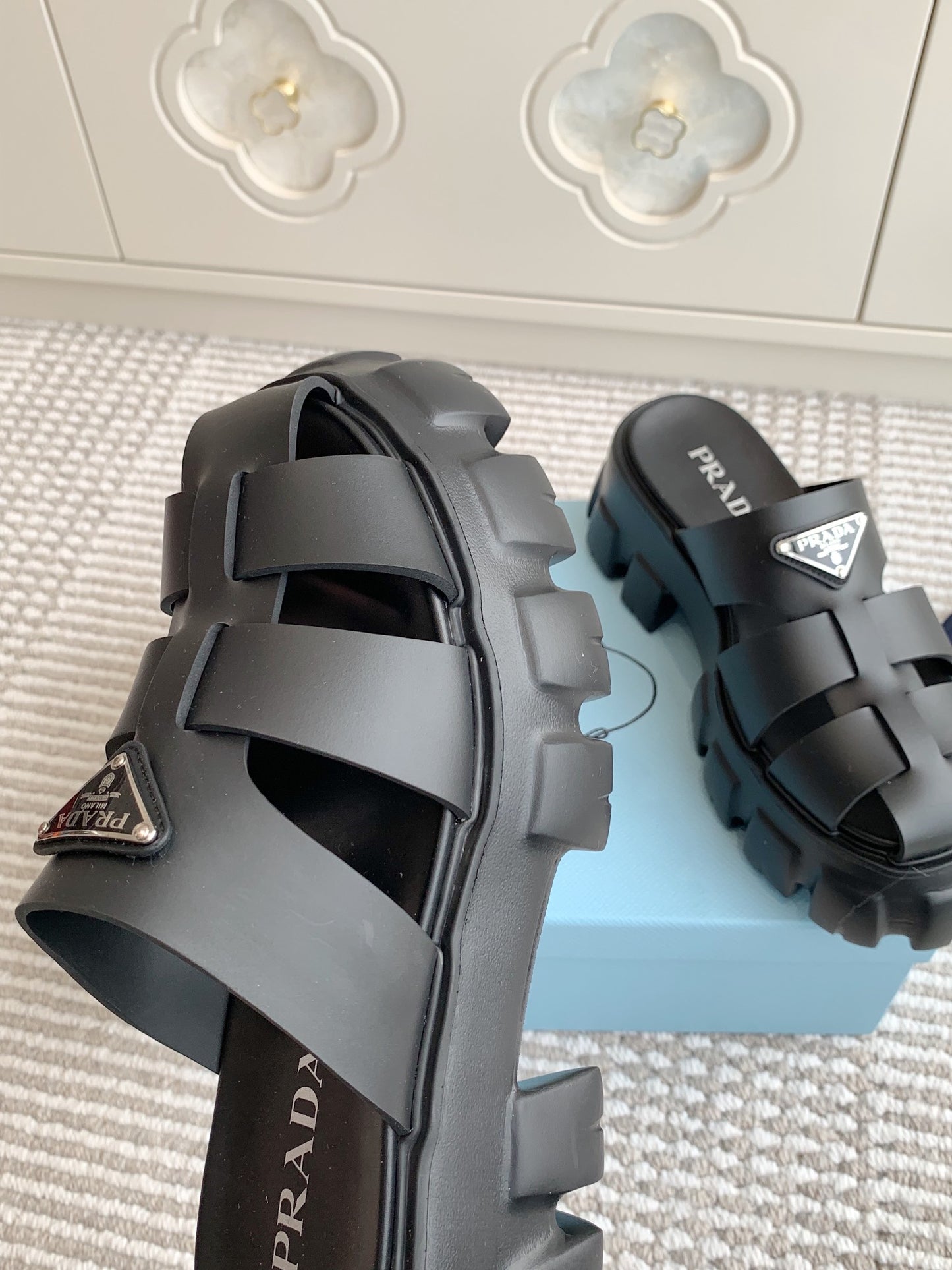 Prada Monolith Rubber Platform Mules