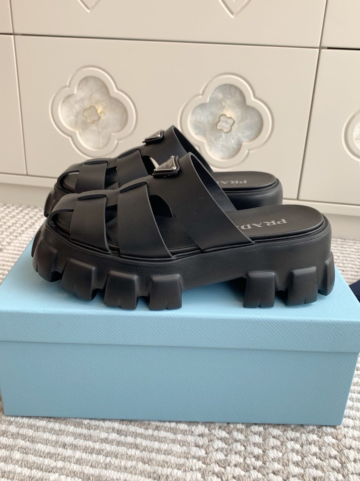 Prada Monolith Rubber Platform Mules