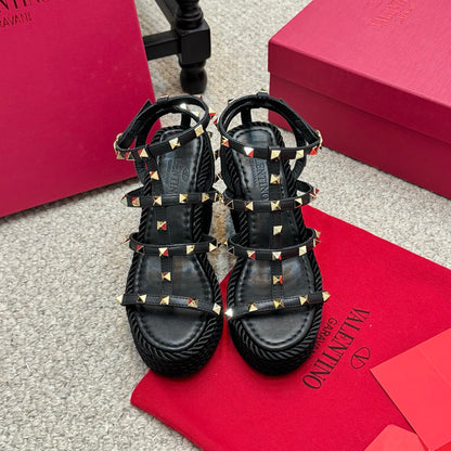 Valentino Rivet Hemp Rope Woven Wedge Sandals – Spring/Summer Collection