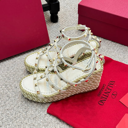 Valentino Rivet Hemp Rope Woven Wedge Sandals – Spring/Summer Collection