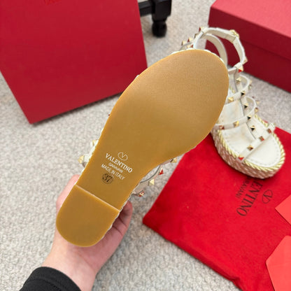 Valentino Rivet Hemp Rope Woven Wedge Sandals – Spring/Summer Collection