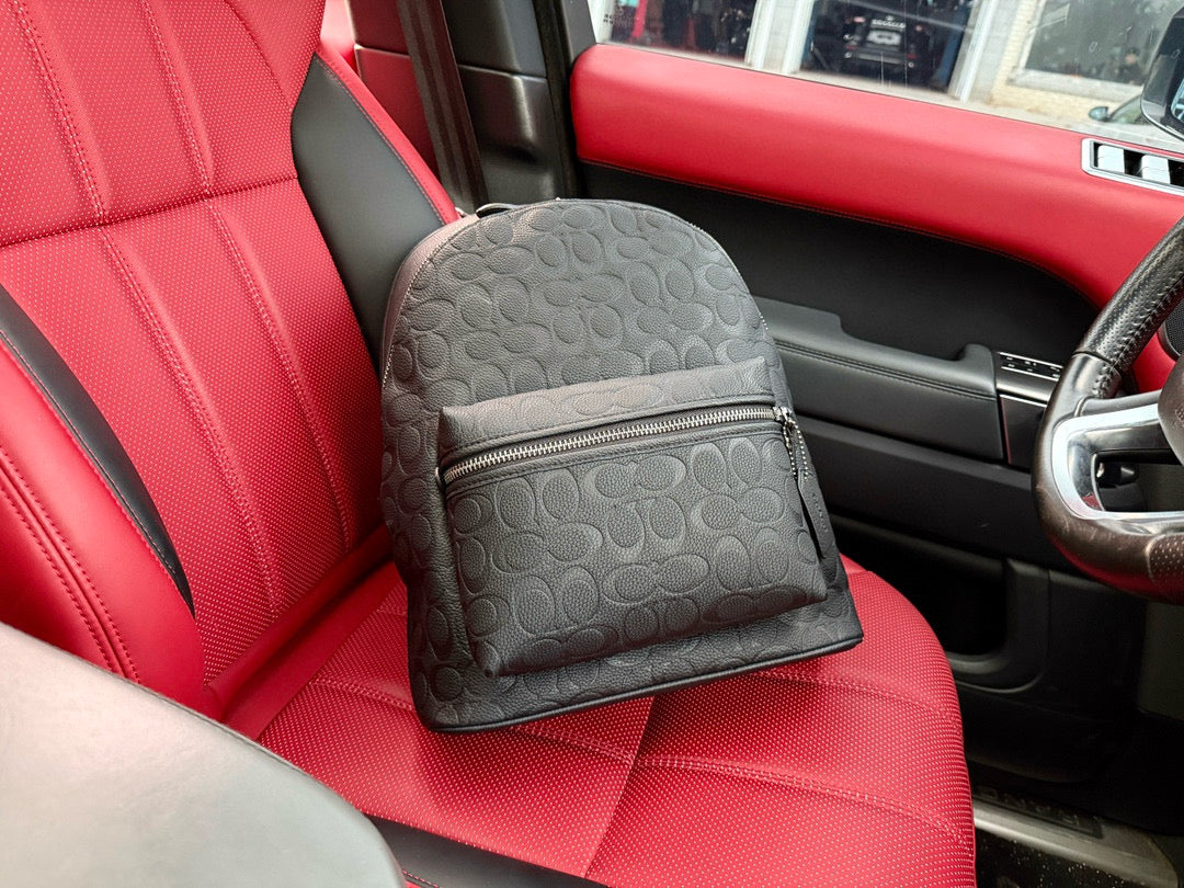 Coach Charter 30 Large Men's Embossed Logo Pebbled Leather Backpack
