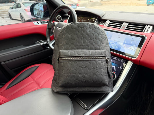Coach Charter 30 Large Men's Embossed Logo Pebbled Leather Backpack