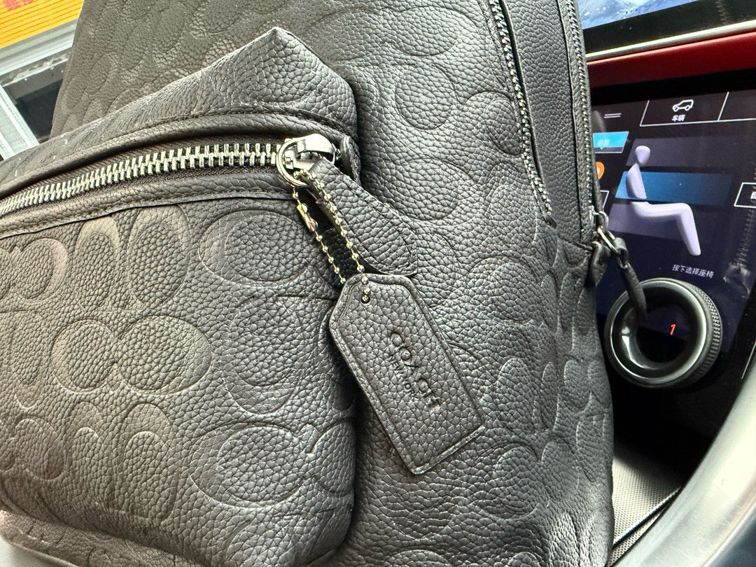 Coach Charter 30 Large Men's Embossed Logo Pebbled Leather Backpack
