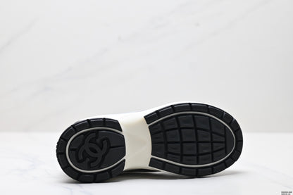 Chanel Leather Logo Low-Top Sneakers