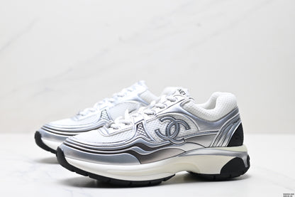 Chanel Leather Logo Low-Top Sneakers