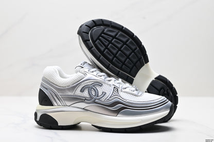Chanel Leather Logo Low-Top Sneakers